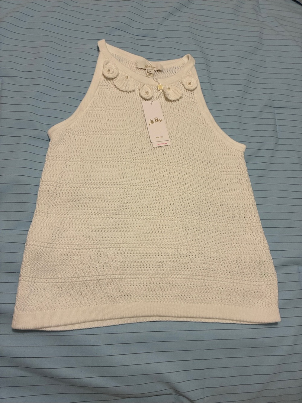 Lilly Pulitzer White Crochet Floral Trim Tank Top